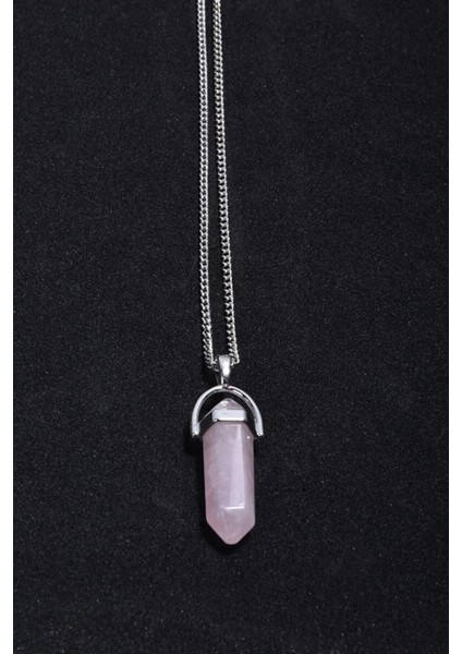 Sertifikalı Pembe Kuvars Doğal Taş Pandül Kolye