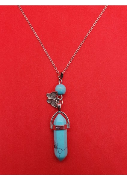 Sertifikalı Turkuaz Taşı Pandül Kelebek Kolye