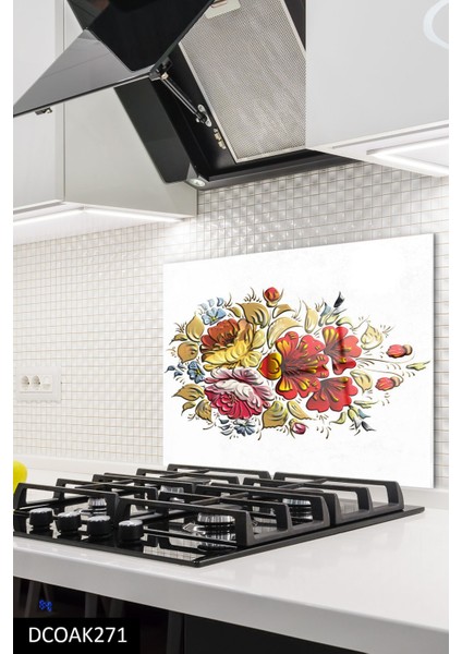 Cam Ocak Arkası Koruyucu | Çiçek