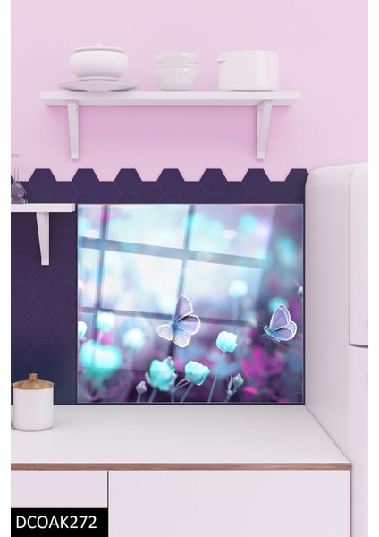 Cam Ocak Arkası Koruyucu | Mavi Kelebek fiyatları