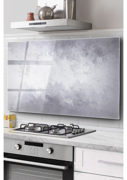 Ocak Arkası Cam Koruyucu Tezgah Ankastre Arkası Koruyucu | Gri Duvar Desenli