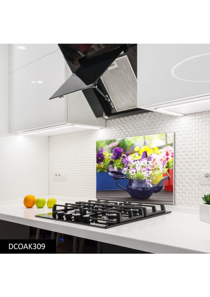 Cam Ocak Arkası Koruyucu | Çiçek