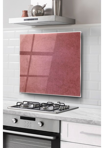 Ocak Arkası Cam Koruyucu Tezgah Ankastre Arkası Koruyucu | Kırmızı Duvar Desenli