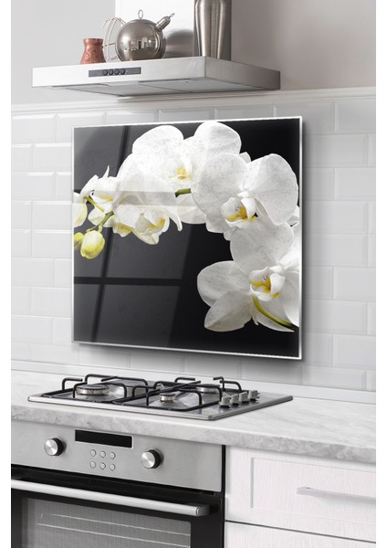 Ocak Arkası Cam Koruyucu Tezgah Ankastre Arkası Koruyucu | Orkide Desenli