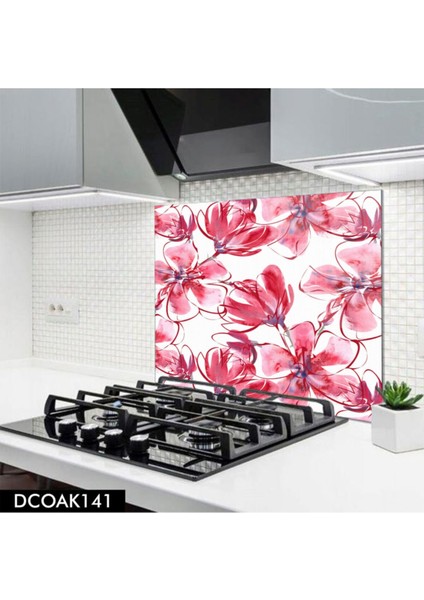 Cam Ocak Arkası Koruyucu | Çiçek Desenli