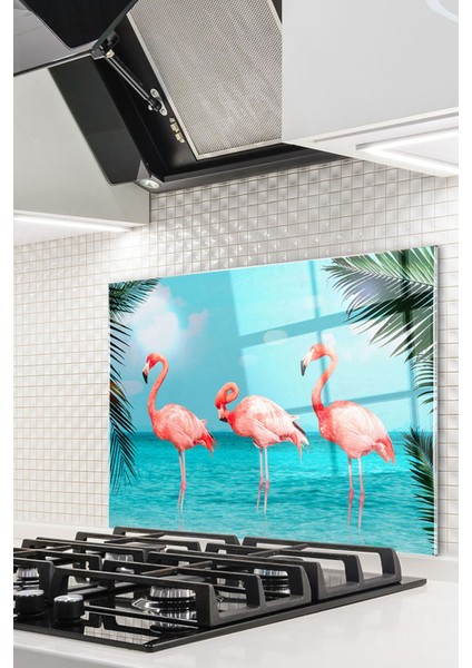 Cam Ocak Arkası Koruyucu Ankastre Arkası Koruyucu | Flamingolar