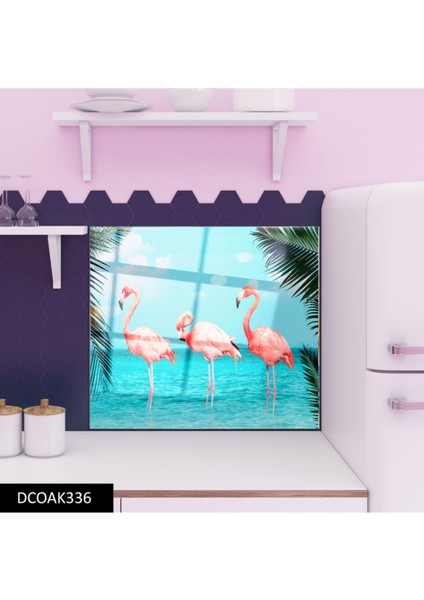 Cam Ocak Arkası Koruyucu Ankastre Arkası Koruyucu | Flamingolar modelleri