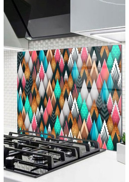 Cam Ocak Arkası Koruyucu Ankastre Arkası Koruyucu | Renkli Desen