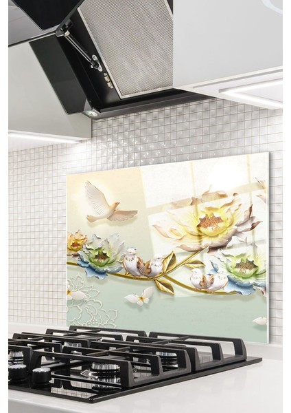 Cam Ocak Arkası Koruyucu Ankastre Arkası Koruyucu | Çiçek