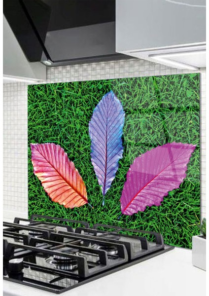 Cam Ocak Arkası Koruyucu Ankastre Arkası Koruyucu | Renkli Yapraklar