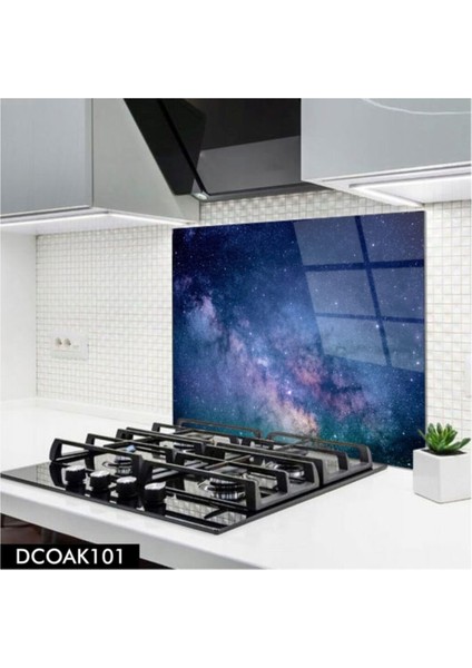 Cam Ocak Arkası Koruyucu | Lacivert Gökyüzü Desenli