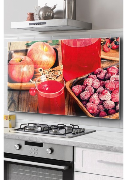 Ocak Arkası Cam Koruyucu Tezgah Ankastre Arkası Koruyucu | Meyve Desenli