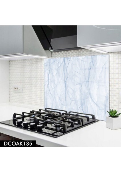 Cam Ocak Arkası Koruyucu | Gök Mavisi Dali Desenli
