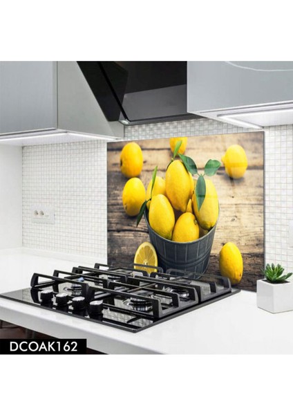 Cam Ocak Arkası Koruyucu | Limon Desenli