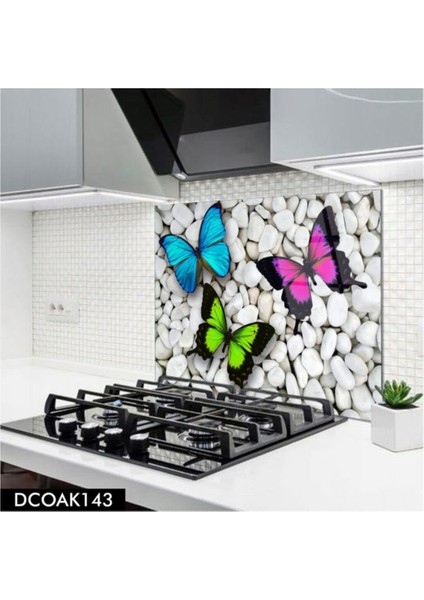 Cam Ocak Arkası Koruyucu | Kelebek Desenli