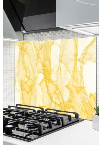 Cam Ocak Arkası Koruyucu Ankastre Arkası Koruyucu | Sarı Dali