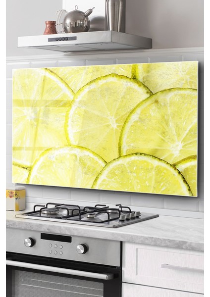 Ocak Arkası Cam Koruyucu Tezgah Ankastre Arkası Koruyucu | Limon Desenli