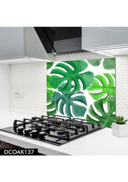 Cam Ocak Arkası Koruyucu | Yaprak Desenli