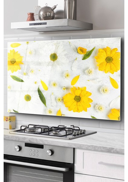 Ocak Arkası Cam Koruyucu Tezgah Ankastre Arkası Koruyucu |çiçek Desenli