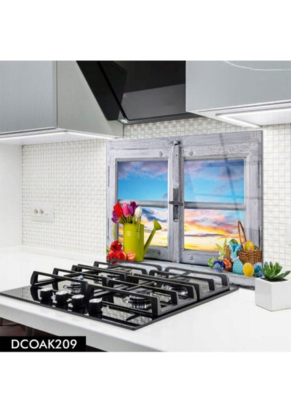 Cam Ocak Arkası Koruyucu | Pencere ve Laleler