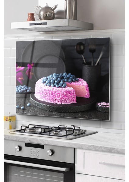 Ocak Arkası Cam Koruyucu Tezgah Ankastre Arkası Koruyucu | Yaban Mersinli Pasta