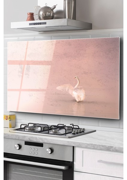 Ocak Arkası Cam Koruyucu Tezgah Ankastre Arkası Koruyucu | Kuğu Desenli