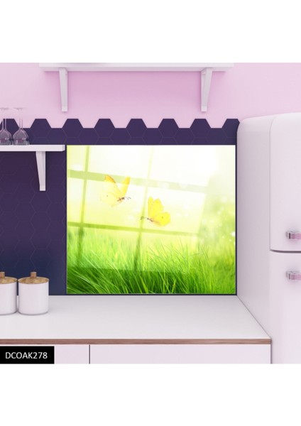 Cam Ocak Arkası Koruyucu Ankastre Arkası Koruyucu | Sarı Kelebekler modelleri