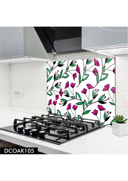 Cam Ocak Arkası Koruyucu | Çiçek Desenli