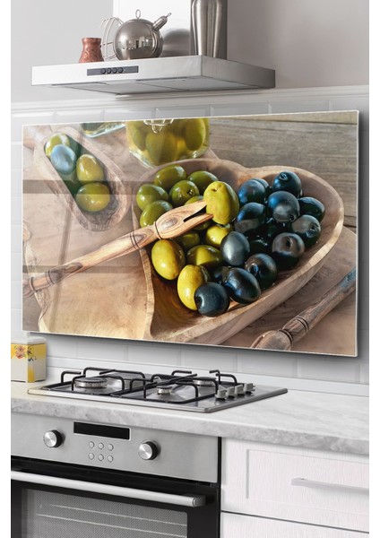 Ocak Arkası Cam Koruyucu Tezgah Ankastre Arkası Koruyucu | Zeytin Desenli