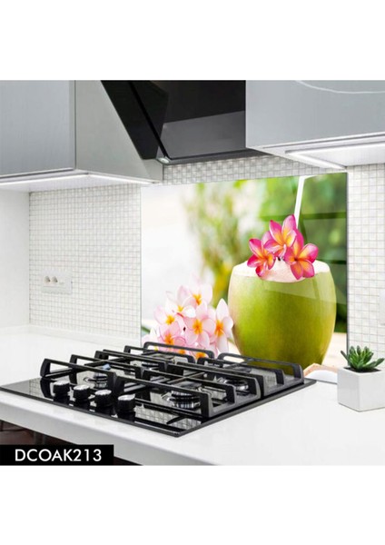 Cam Ocak Arkası Koruyucu | Pembe ve Beyaz Çiçekler