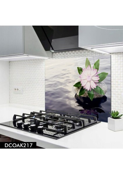 Cam Ocak Arkası Koruyucu | Çiçek ve Su