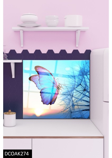 Cam Ocak Arkası Koruyucu | Mavi Kelebek fiyatları