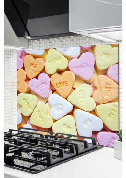 Cam Ocak Arkası Koruyucu Ankastre Arkası Koruyucu | Renkli Kalp