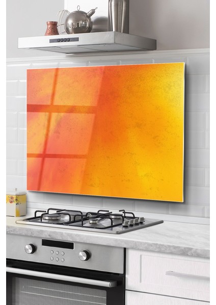 Ocak Arkası Cam Koruyucu Tezgah Ankastre Arkası Koruyucu | Turuncu Desenli