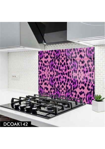 Cam Ocak Arkası Koruyucu | Lila Leopar Desenli