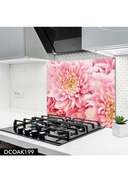 Cam Ocak Arkası Koruyucu | Pembe Çiçek