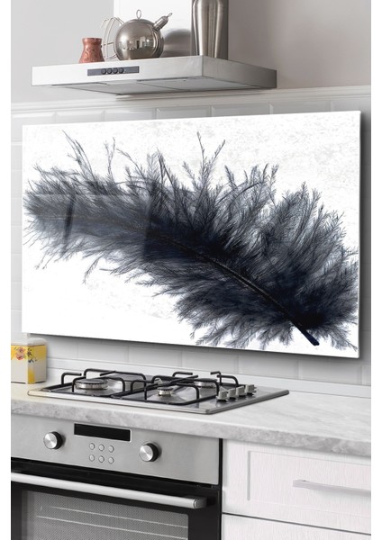 Ocak Arkası Cam Koruyucu Tezgah Ankastre Arkası Koruyucu | Kuş Tüyü Desenli