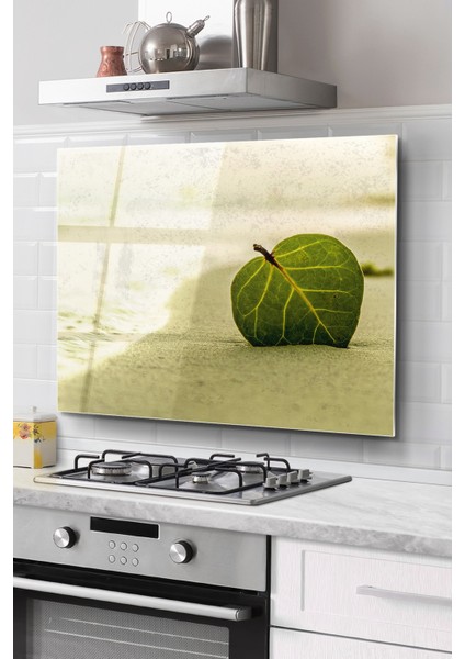 Ocak Arkası Cam Koruyucu Tezgah Ankastre Arkası Koruyucu | Kum ve Yaprak Desenli