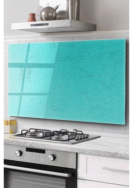 Ocak Arkası Cam Koruyucu Tezgah Ankastre Arkası Koruyucu | Mavi Duvar Desenli