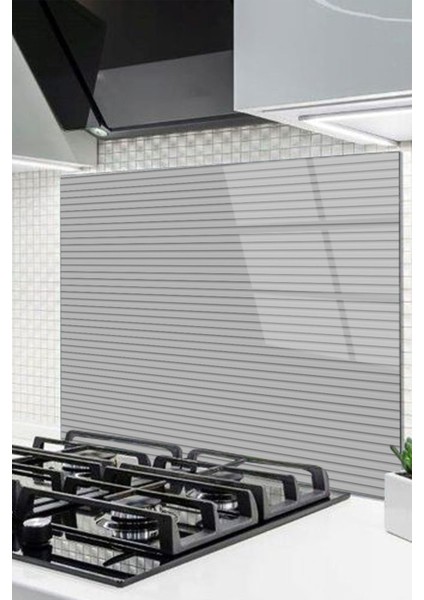 Cam Ocak Arkası Koruyucu Ankastre Arkası Koruyucu Gri Çizgili