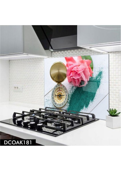 Cam Ocak Arkası Koruyucu | Çiçek Desenli