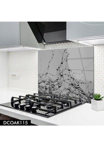 Cam Ocak Arkası Koruyucu | Gri Su Damlası Model