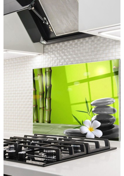 Bambu Desenli Cam Ocak Ankastre Arkası Koruyucu