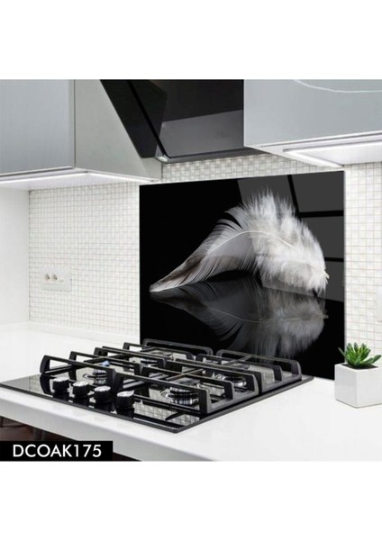 Cam Ocak Arkası Koruyucu | Kuş Tüyü Desenli