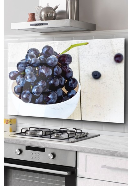 Ocak Arkası Cam Koruyucu Tezgah Ankastre Arkası Koruyucu | Üzüm Desenli