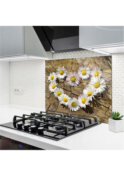 Cam Ocak Arkası Koruyucu | Papatya Model