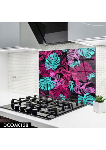 Cam Ocak Arkası Koruyucu | Yaprak Desenli