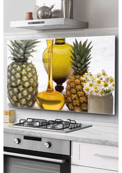Ocak Arkası Cam Koruyucu Tezgah Ankastre Arkası Koruyucu | Ananas Desenli