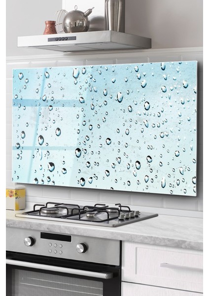 Ocak Arkası Cam Koruyucu Tezgah Ankastre Arkası Koruyucu | Su Damlası Çiçeği