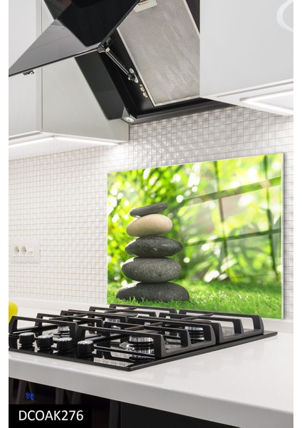 Cam Ocak Arkası Koruyucu | Siyah Taşlar